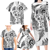 New Zealand Sea Animals Family Matching Long Sleeve Bodycon Dress and Hawaiian Shirt with Maori Koru Tribal Tattoo and Silver Ferns White Color LT03 - Polynesian Pride
