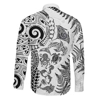 New Zealand Sea Animals Family Matching Off Shoulder Maxi Dress and Hawaiian Shirt with Maori Koru Tribal Tattoo and Silver Ferns White Color LT03 - Polynesian Pride