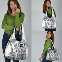 New Zealand Sea Animals Grocery Bag with Maori Koru Tribal Tattoo and Silver Ferns White Color LT03 - Polynesian Pride