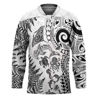 New Zealand Sea Animals Hockey Jersey with Maori Koru Tribal Tattoo and Silver Ferns White Color LT03 Unisex White - Polynesian Pride