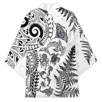 New Zealand Sea Animals Kimono with Maori Koru Tribal Tattoo and Silver Ferns White Color LT03 - Polynesian Pride