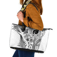 New Zealand Sea Animals Leather Tote Bag with Maori Koru Tribal Tattoo and Silver Ferns White Color LT03 White - Polynesian Pride