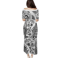New Zealand Sea Animals Puletasi with Maori Koru Tribal Tattoo and Silver Ferns White Color LT03 - Polynesian Pride