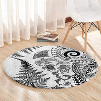 New Zealand Sea Animals Round Carpet with Maori Koru Tribal Tattoo and Silver Ferns White Color LT03 - Polynesian Pride