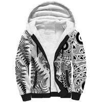 New Zealand Sea Animals Sherpa Hoodie with Maori Koru Tribal Tattoo and Silver Ferns White Color LT03 Unisex White - Polynesian Pride
