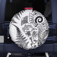 New Zealand Sea Animals Spare Tire Cover with Maori Koru Tribal Tattoo and Silver Ferns White Color LT03 No hole White - Polynesian Pride