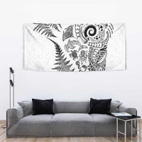 New Zealand Sea Animals Tapestry with Maori Koru Tribal Tattoo and Silver Ferns White Color LT03 - Polynesian Pride