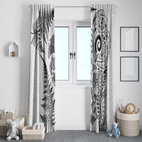 New Zealand Sea Animals Window Curtain with Maori Koru Tribal Tattoo and Silver Ferns White Color LT03 - Polynesian Pride