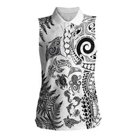 New Zealand Sea Animals Women Sleeveless Polo Shirt with Maori Koru Tribal Tattoo and Silver Ferns White Color LT03 Female White - Polynesian Pride