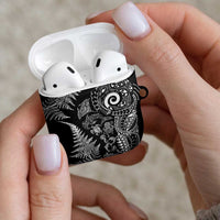 New Zealand Sea Animals AirPods Case with Maori Koru Tribal Tattoo and Silver Ferns Black Color LT03 - Polynesian Pride