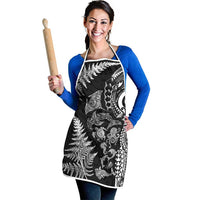 New Zealand Sea Animals Apron with Maori Koru Tribal Tattoo and Silver Ferns Black Color LT03 - Polynesian Pride