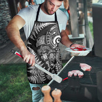 New Zealand Sea Animals Apron with Maori Koru Tribal Tattoo and Silver Ferns Black Color LT03 - Polynesian Pride