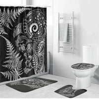 New Zealand Sea Animals Bathroom Set with Maori Koru Tribal Tattoo and Silver Ferns Black Color LT03 Bathroom Set (4 pcs) Black - Polynesian Pride