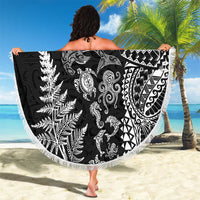 New Zealand Sea Animals Beach Blanket with Maori Koru Tribal Tattoo and Silver Ferns Black Color LT03 - Polynesian Pride