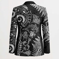New Zealand Sea Animals Blazer with Maori Koru Tribal Tattoo and Silver Ferns Black Color LT03 - Polynesian Pride