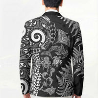 New Zealand Sea Animals Blazer with Maori Koru Tribal Tattoo and Silver Ferns Black Color LT03 - Polynesian Pride