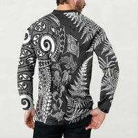 New Zealand Sea Animals Button Sweatshirt with Maori Koru Tribal Tattoo and Silver Ferns Black Color LT03 - Polynesian Pride