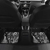 New Zealand Sea Animals Car Mats with Maori Koru Tribal Tattoo and Silver Ferns Black Color LT03 Set 2pcs - Back Black - Polynesian Pride