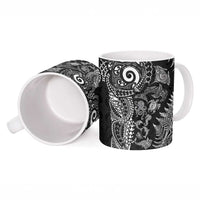 New Zealand Sea Animals Ceramic Mug with Maori Koru Tribal Tattoo and Silver Ferns Black Color LT03 - Polynesian Pride