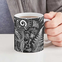 New Zealand Sea Animals Ceramic Mug with Maori Koru Tribal Tattoo and Silver Ferns Black Color LT03 - Polynesian Pride