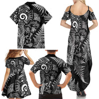 New Zealand Sea Animals Family Matching Summer Maxi Dress and Hawaiian Shirt with Maori Koru Tribal Tattoo and Silver Ferns Black Color LT03 - Polynesian Pride