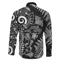 New Zealand Sea Animals Family Matching Summer Maxi Dress and Hawaiian Shirt with Maori Koru Tribal Tattoo and Silver Ferns Black Color LT03 - Polynesian Pride