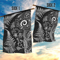 New Zealand Sea Animals Garden Flag with Maori Koru Tribal Tattoo and Silver Ferns Black Color LT03 - Polynesian Pride