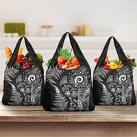 New Zealand Sea Animals Grocery Bag with Maori Koru Tribal Tattoo and Silver Ferns Black Color LT03 3-pack One Size Black - Polynesian Pride