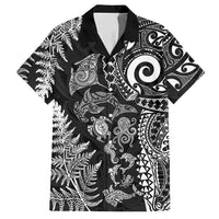 New Zealand Sea Animals Hawaiian Shirt with Maori Koru Tribal Tattoo and Silver Ferns Black Color LT03 Black - Polynesian Pride
