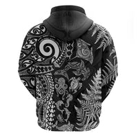 New Zealand Sea Animals Hoodie with Maori Koru Tribal Tattoo and Silver Ferns Black Color LT03 - Polynesian Pride