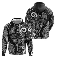 New Zealand Sea Animals Hoodie with Maori Koru Tribal Tattoo and Silver Ferns Black Color LT03 - Polynesian Pride