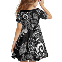 New Zealand Sea Animals Kid Short Sleeve Dress with Maori Koru Tribal Tattoo and Silver Ferns Black Color LT03 - Polynesian Pride