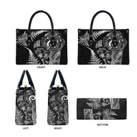 New Zealand Sea Animals Leather Bag with Maori Koru Tribal Tattoo and Silver Ferns Black Color LT03 - Polynesian Pride