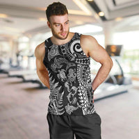 New Zealand Sea Animals Men Tank Top with Maori Koru Tribal Tattoo and Silver Ferns Black Color LT03 Black - Polynesian Pride