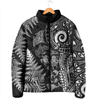 New Zealand Sea Animals Padded Jacket with Maori Koru Tribal Tattoo and Silver Ferns Black Color LT03 - Polynesian Pride