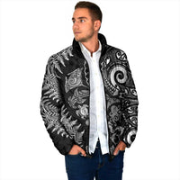 New Zealand Sea Animals Padded Jacket with Maori Koru Tribal Tattoo and Silver Ferns Black Color LT03 - Polynesian Pride