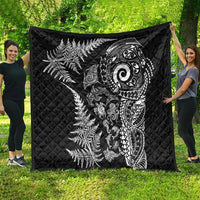 New Zealand Sea Animals Quilt with Maori Koru Tribal Tattoo and Silver Ferns Black Color LT03 - Polynesian Pride