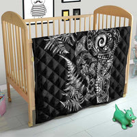 New Zealand Sea Animals Quilt with Maori Koru Tribal Tattoo and Silver Ferns Black Color LT03 - Polynesian Pride