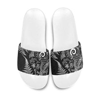 New Zealand Sea Animals Slide Sandals with Maori Koru Tribal Tattoo and Silver Ferns Black Color LT03 Black - Polynesian Pride