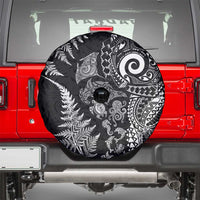 New Zealand Sea Animals Spare Tire Cover with Maori Koru Tribal Tattoo and Silver Ferns Black Color LT03 - Polynesian Pride