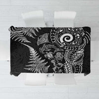 New Zealand Sea Animals Tablecloth with Maori Koru Tribal Tattoo and Silver Ferns Black Color LT03 Black - Polynesian Pride