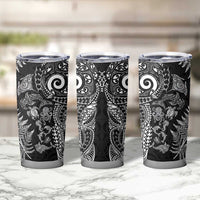 New Zealand Sea Animals Tumbler Cup with Maori Koru Tribal Tattoo and Silver Ferns Black Color LT03 - Polynesian Pride
