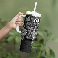 New Zealand Sea Animals Tumbler With Handle with Maori Koru Tribal Tattoo and Silver Ferns Black Color LT03 - Polynesian Pride