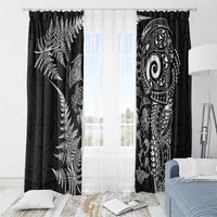 New Zealand Sea Animals Window Curtain with Maori Koru Tribal Tattoo and Silver Ferns Black Color LT03 - Polynesian Pride
