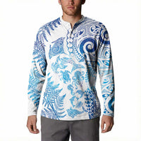 New Zealand Sea Animals Button Sweatshirt with Maori Koru Tribal Tattoo and Silver Ferns Galaxy Style LT03 - Polynesian Pride