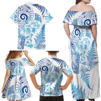 New Zealand Sea Animals Family Matching Off Shoulder Maxi Dress and Hawaiian Shirt with Maori Koru Tribal Tattoo and Silver Ferns Galaxy Style LT03 - Polynesian Pride