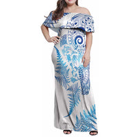 New Zealand Sea Animals Family Matching Off Shoulder Maxi Dress and Hawaiian Shirt with Maori Koru Tribal Tattoo and Silver Ferns Galaxy Style LT03 Mom's Dress Multicolor - Polynesian Pride