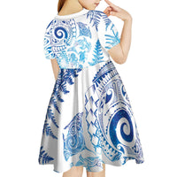 New Zealand Sea Animals Kid Short Sleeve Dress with Maori Koru Tribal Tattoo and Silver Ferns Galaxy Style LT03 - Polynesian Pride
