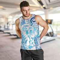New Zealand Sea Animals Men Tank Top with Maori Koru Tribal Tattoo and Silver Ferns Galaxy Style LT03 Multicolor - Polynesian Pride