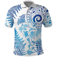 New Zealand Sea Animals Polo Shirt with Maori Koru Tribal Tattoo and Silver Ferns Galaxy Style LT03 Multicolor - Polynesian Pride